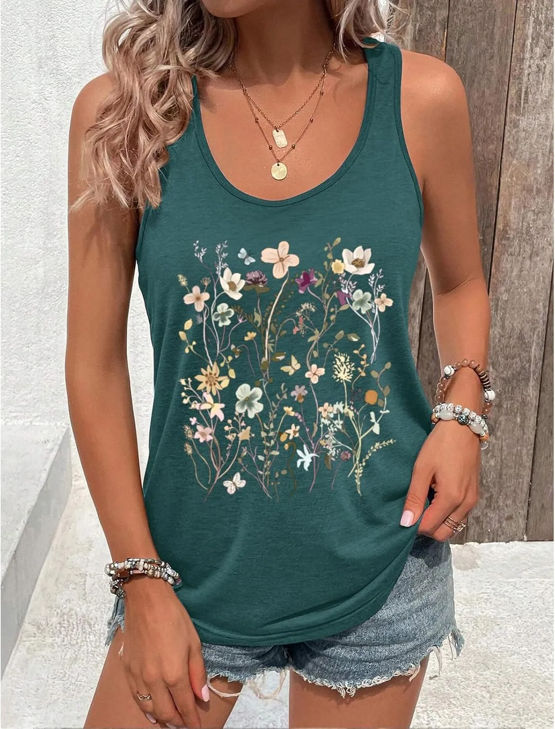 Vintage Floral Flower Tank Tops for Women Boho Wildflowers Graphic Tees Botanical Vest Casual Sleeveless Shirts Tops