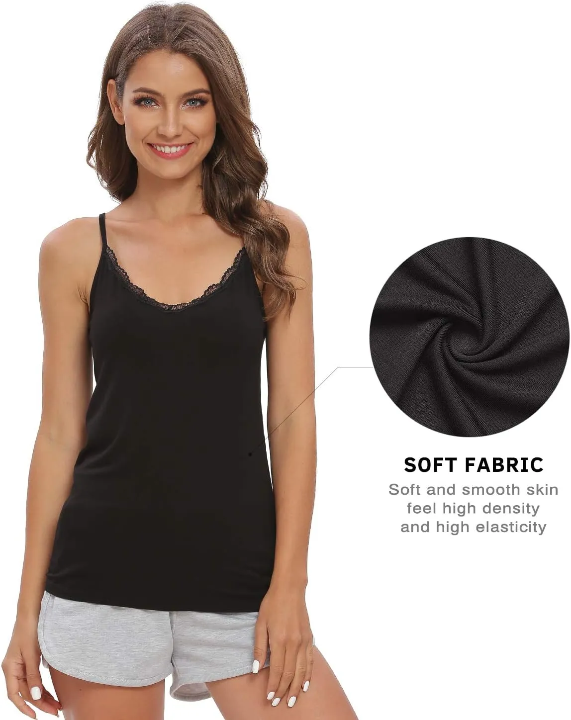 Vislivin Plain Camisole for Women Lace Tank Tops V Neck Adjustable Cami Sexy Undershirts 4 Pack