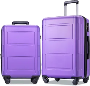 VOXIV 2 Piece Luggage Set,Double Spinner Wheel,Expandable ABS Lightweight Lock Suitcase Set,Carry On Lightweight Hardside Travel Suitcase Set,20inch 24inch,Purple