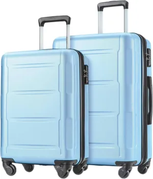 VOXIV 2 Piece Softside Luggage Set, Expandable Lightweight Suitcase Set, Carry On Hardside Luggage Set,Double Spinner Wheels, 20inch 24inch,Light Blue
