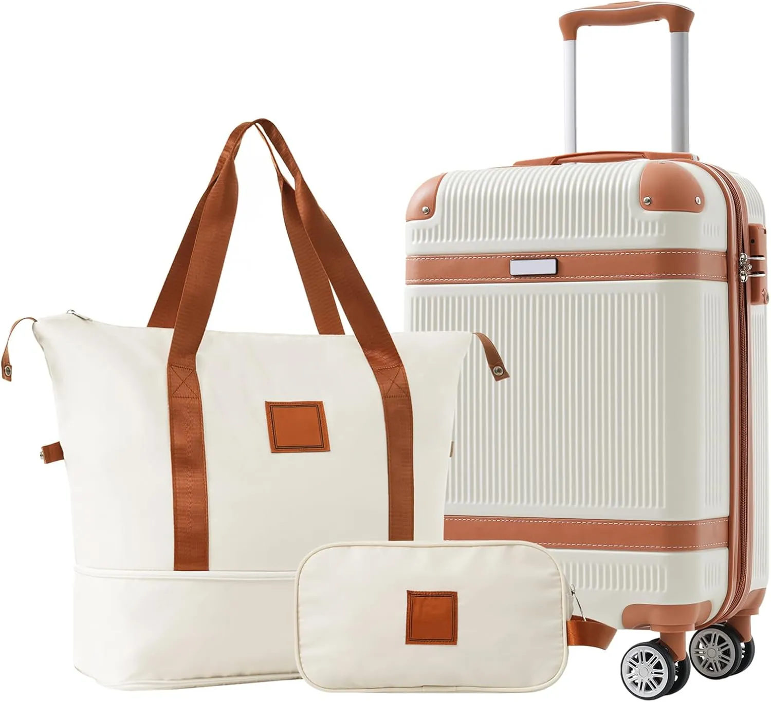 VOXIV 3 Pieces Softside Luggage Set,Expandable Travel Suitcase Set,Lock Spinner Wheels,Lightweight Carry On Hardside Travel Luggage Set,White