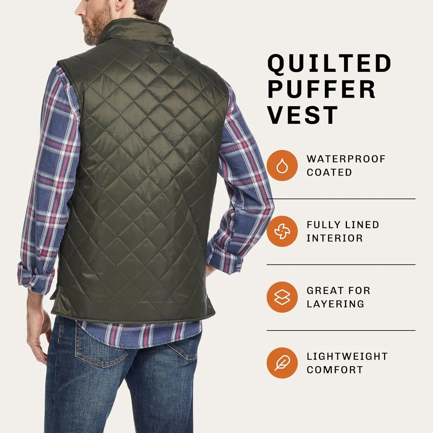 Weatherproof Vintage Mens Quilted Puffer Vest - Lightweight Padded Insulated Vest for Men