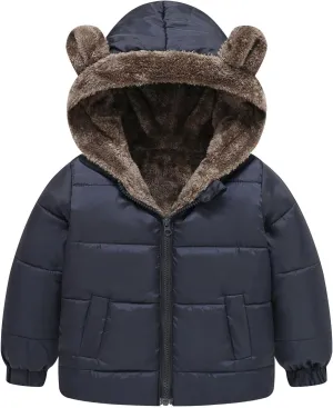 Weight Boys And Girls Middle Children Solid Color Ears Cute Pocket Short Cotton Padded Children's Coat Hooded
