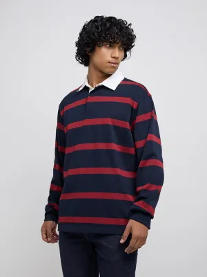 WES Casuals Red Striped Relaxed-Fit Cotton-Blend Sweater