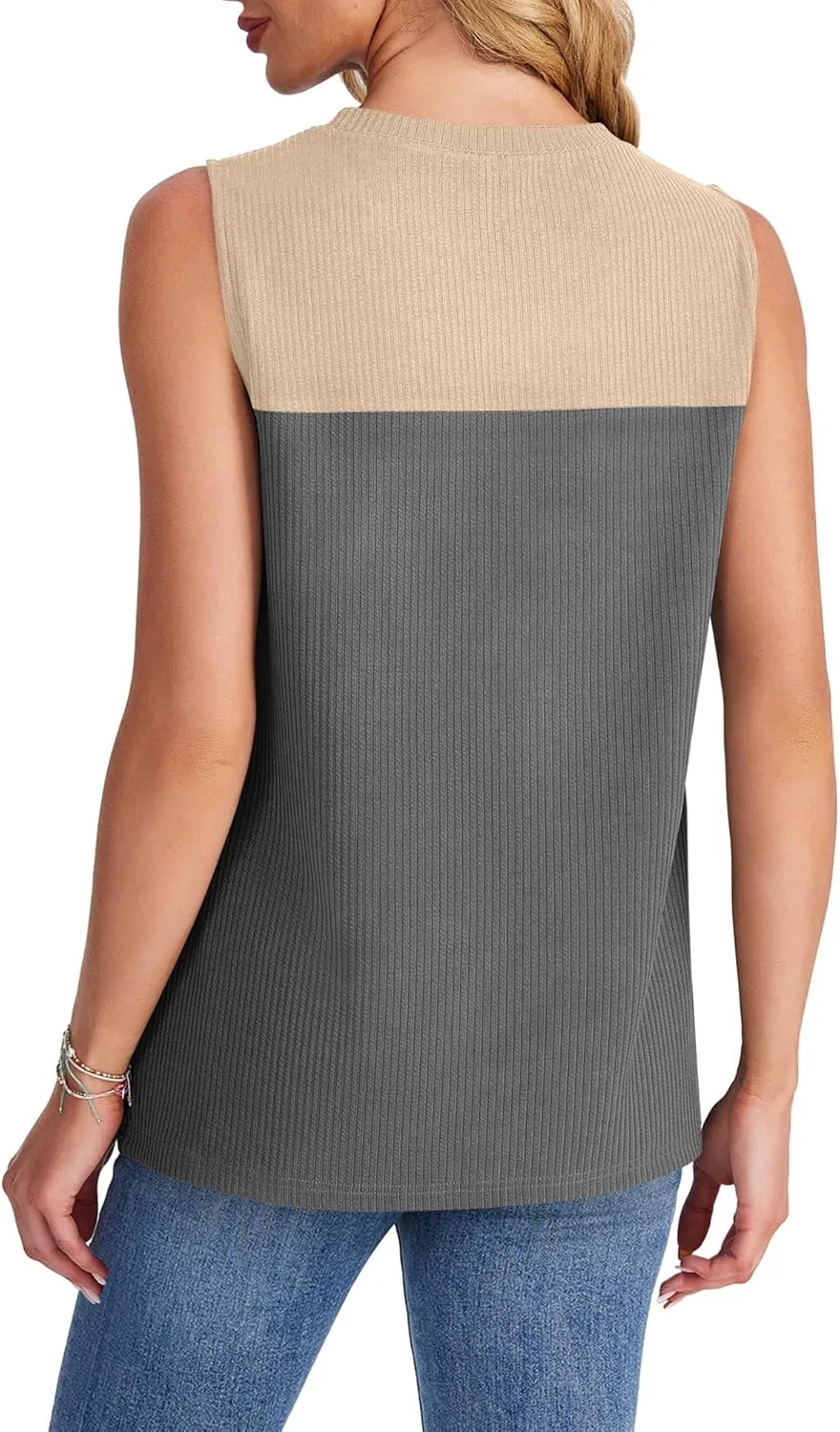 WIHOLL Tank Top for Women Casual Knitted Summer Sleeveless Tops Crewneck Spring Color Block Shirts Fashion 2025