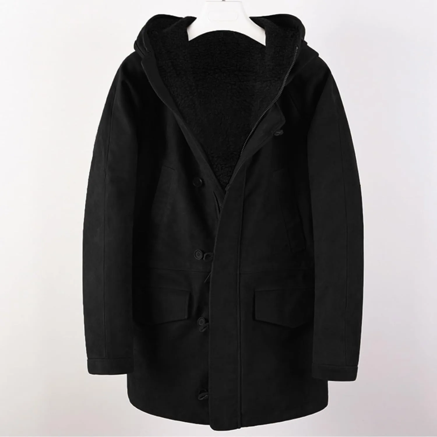 Windbreaker Jackets for Men Classic Slim Zipper Cardigan Solid Color Hooded Casual Winter Pea Coat Business Overcoat