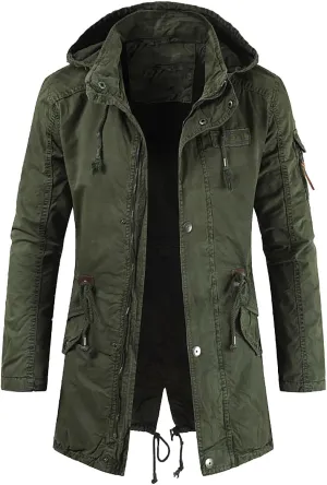 Windbreaker Jackets for Men Classic Slim Zipper Cardigan Solid Color Hooded Casual Winter Pea Coat Business Overcoat