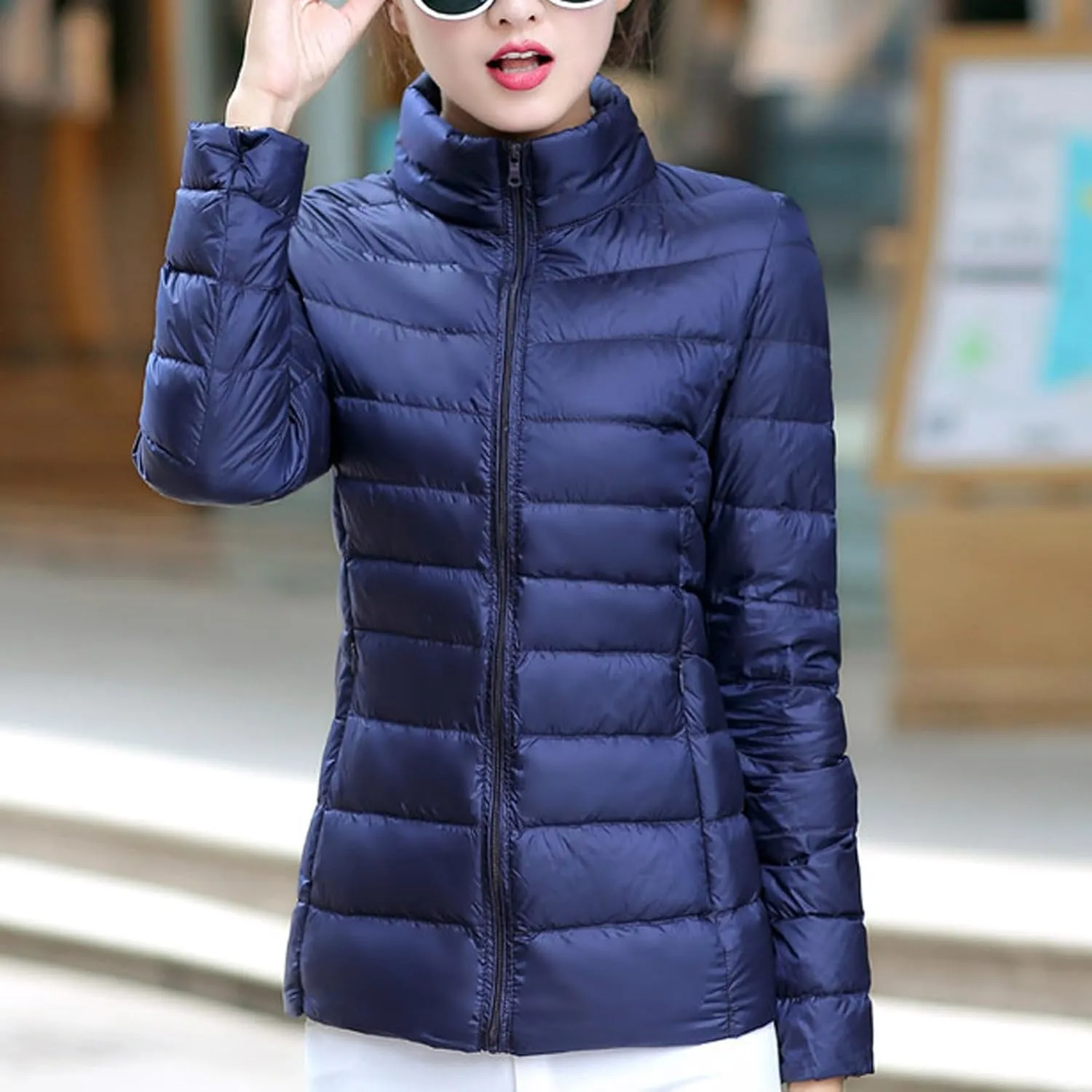 Winter Coats for Women 2024 Packable Puffer Down Jackets Warm Stand Collar Long Sleeve Zip Outwear with Pocket