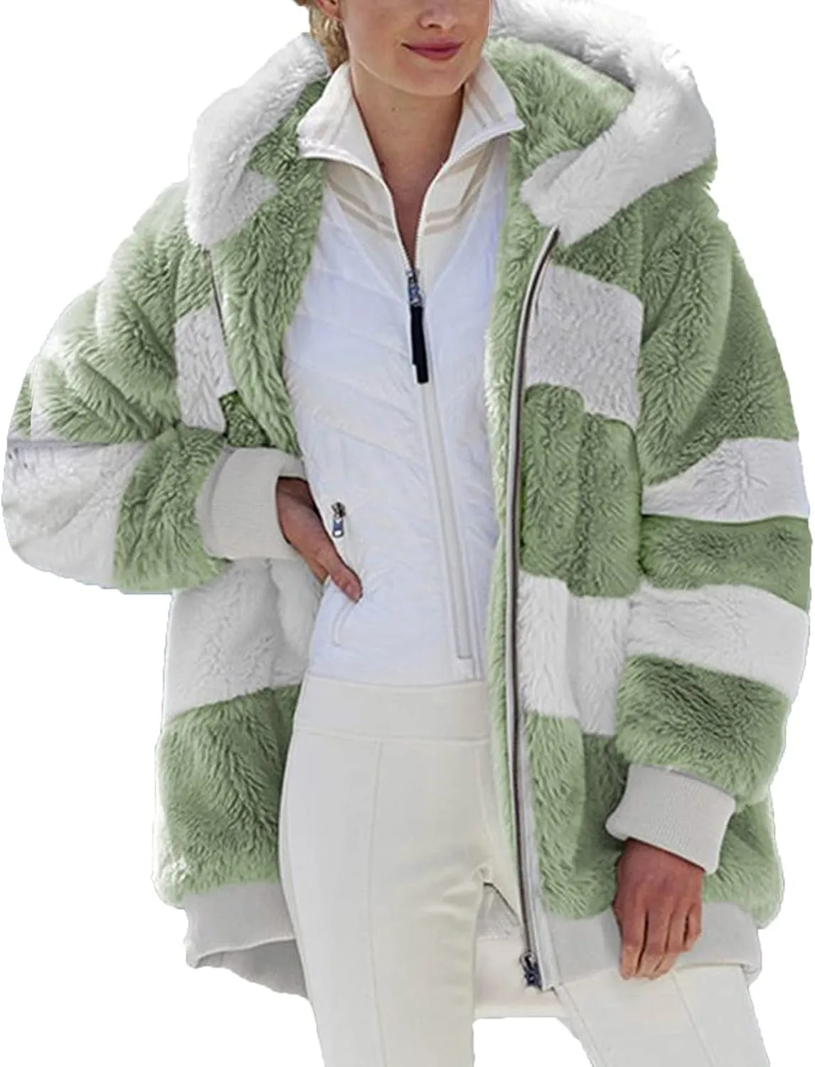 Winter Coats for Women Plus Size Fleece Hooded Jacket Long Sleeve Sherpa Jacket Full Zip Hoodies Winter Clothes