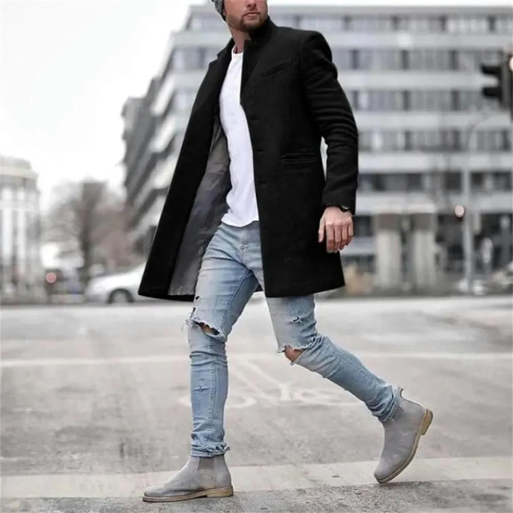 Winter Jacket Men's Coat Warm Long Sleeve Men's breaker Long Men's Coat Button Coat Coat Warm Streetwear Coat