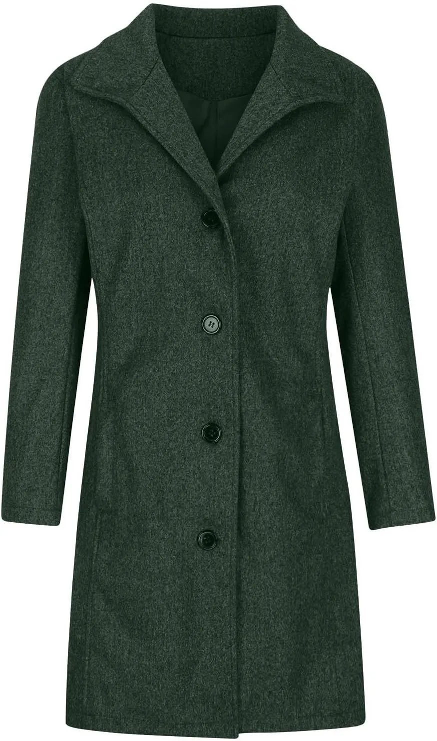 Winter Pea Coat for Women Dressy Single Breasted Long Trench Coat Casual Stand Collar Thicken Warm Overcoat