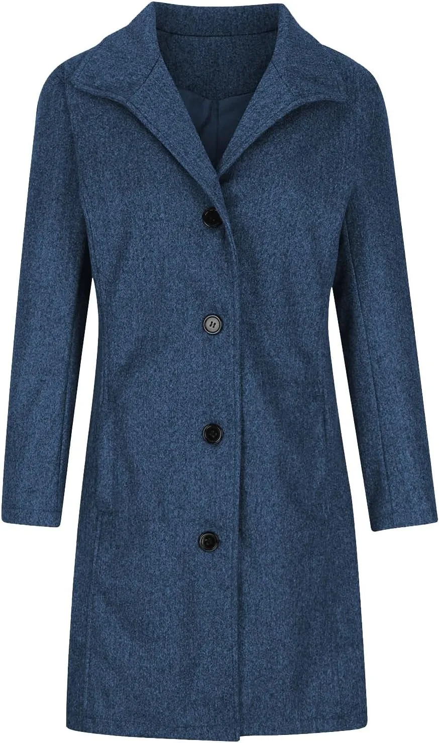Winter Pea Coat for Women Dressy Single Breasted Long Trench Coat Casual Stand Collar Thicken Warm Overcoat