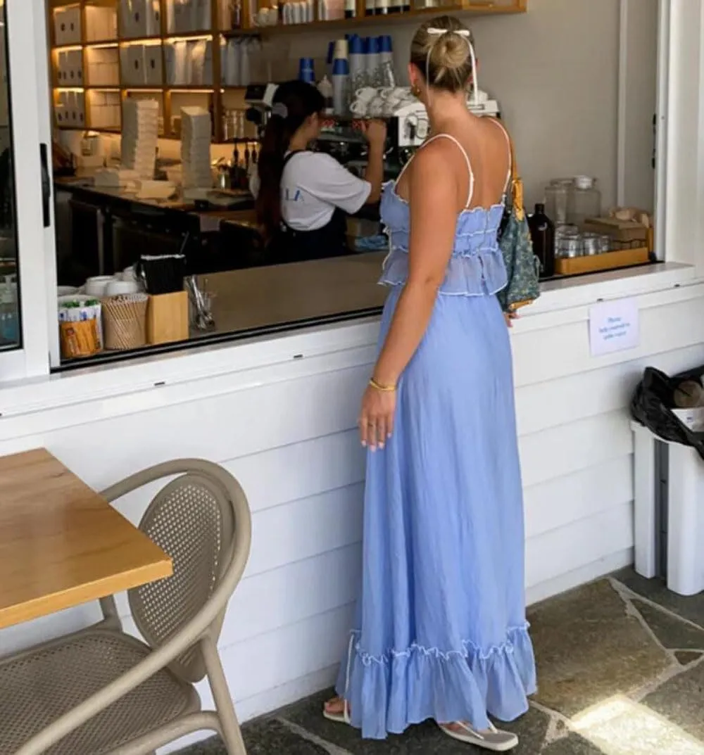 Women 2 Piece Maxi Skirt Set Y2K Floral Print Lace Up Sleeveless Tank Top and Long Skirt Boho Summer Outfits