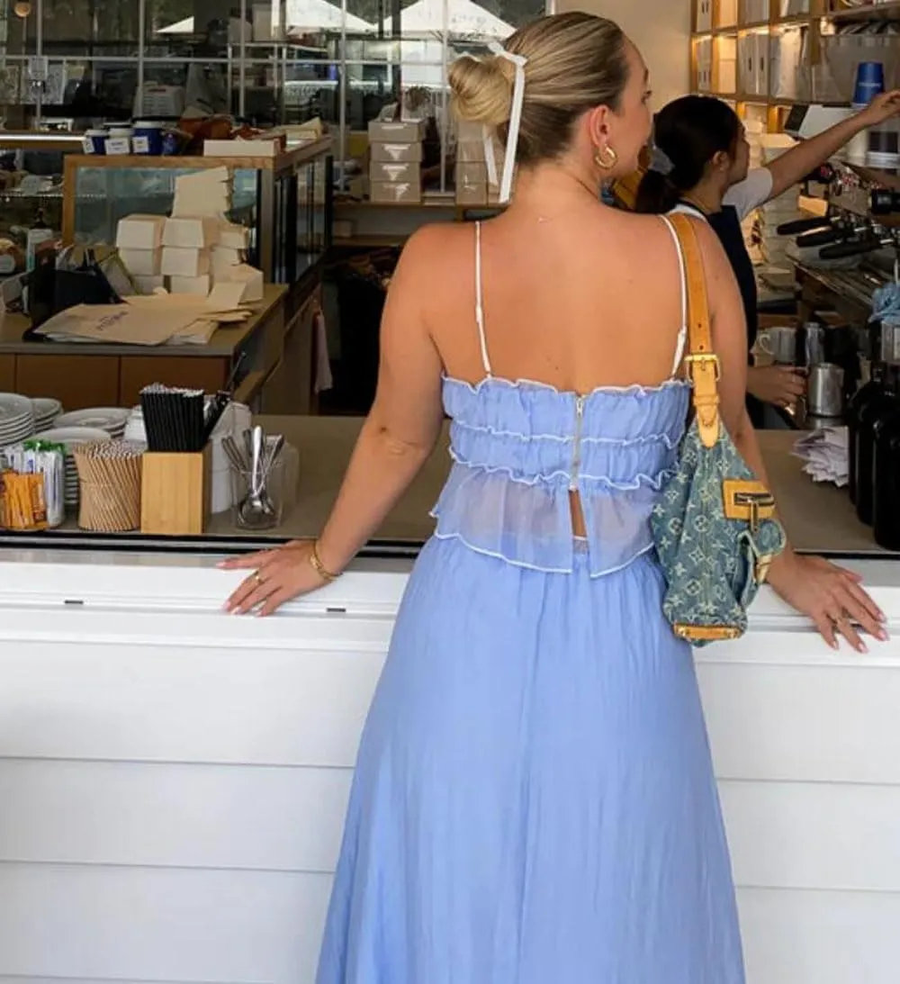 Women 2 Piece Maxi Skirt Set Y2K Floral Print Lace Up Sleeveless Tank Top and Long Skirt Boho Summer Outfits