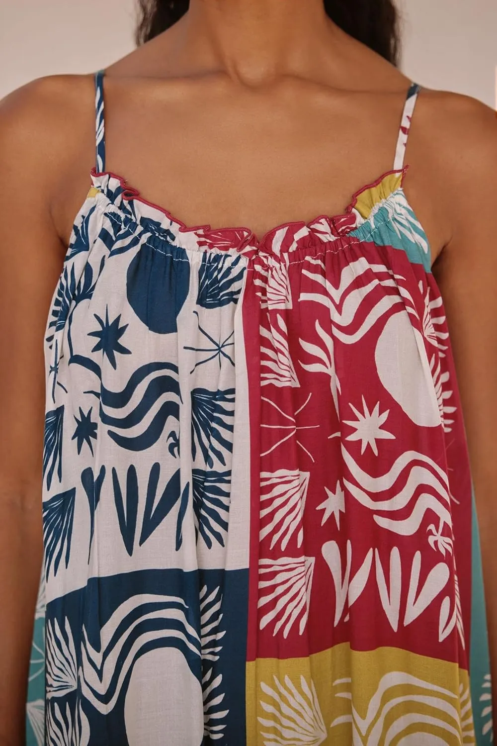 Women Boho Cami Long Dress Graphic Spaghetti Strap Flowy Maxi Dress Summer A Line Beach Vacation Sundress