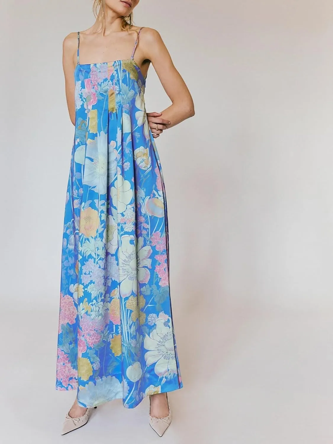 Women Boho Maxi Cami Dress Spaghetti Strap Backless Long Dress Floral Graphic A-line Sundress Summer Beach Dresses