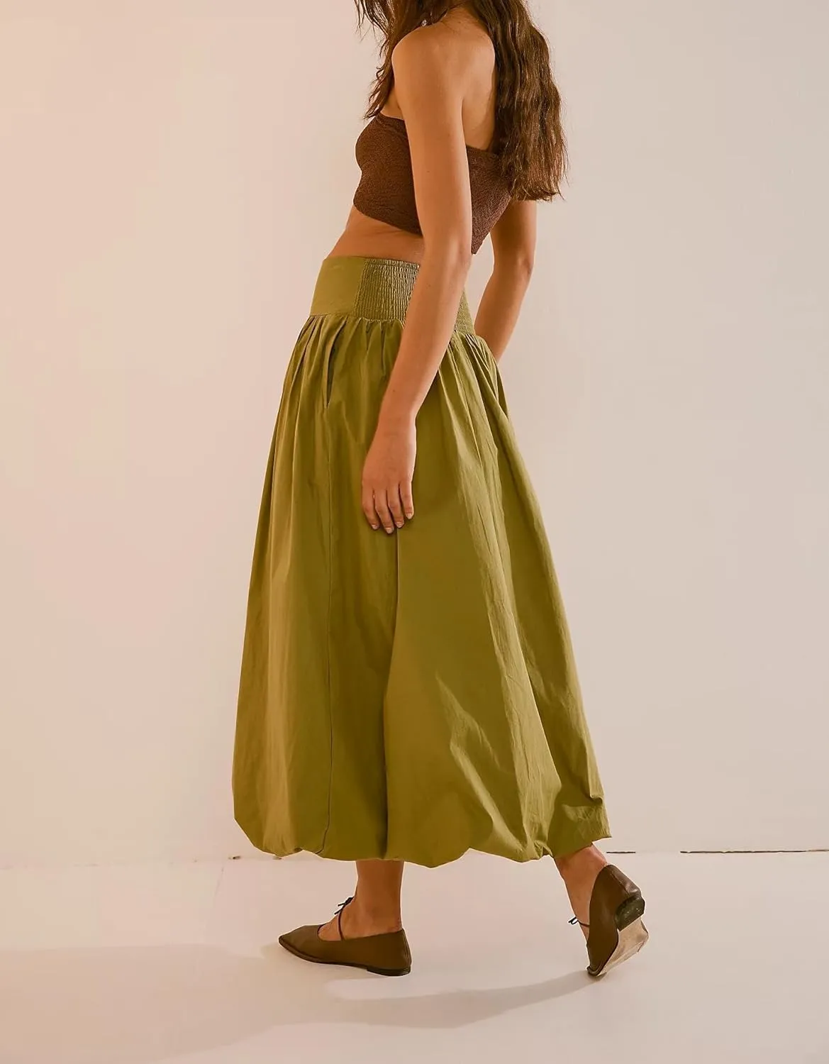 Women Bubble Maxi Skirt Casual Elastic Low Waist Flowy A Line Long Skirt Summer Ruffle Balloon Y2K Skirt