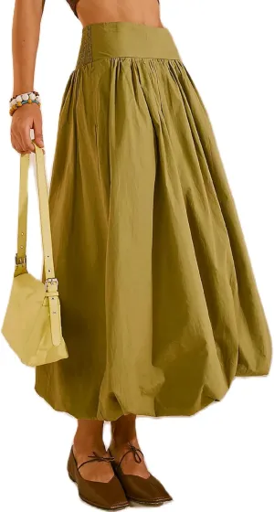 Women Bubble Maxi Skirt Casual Elastic Low Waist Flowy A Line Long Skirt Summer Ruffle Balloon Y2K Skirt