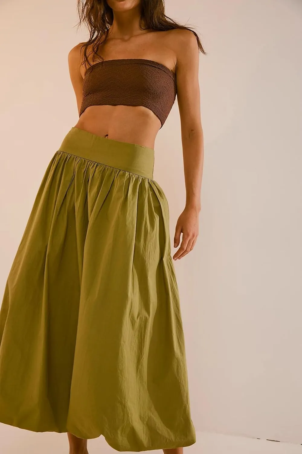 Women Bubble Maxi Skirt Casual Elastic Low Waist Flowy A Line Long Skirt Summer Ruffle Balloon Y2K Skirt