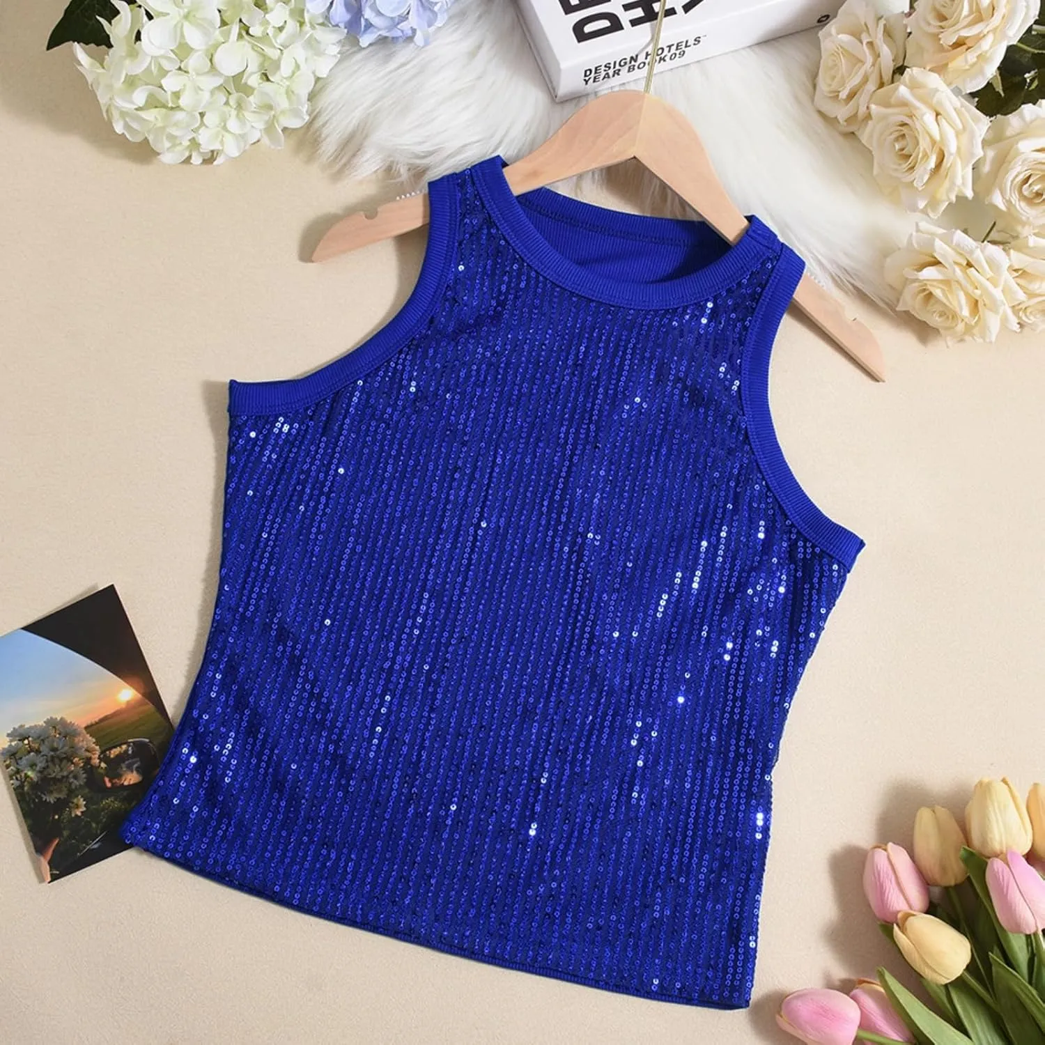 Women Casual Sleeveless Sequin Sparkle Tank Tops Sexy Fashion O Neck Glitter Camisole Vest