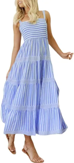 Women Cute Print Maxi Cami Dress Loose Sleeveless Spaghetti Summer Holiday Beach Smocked Sundress