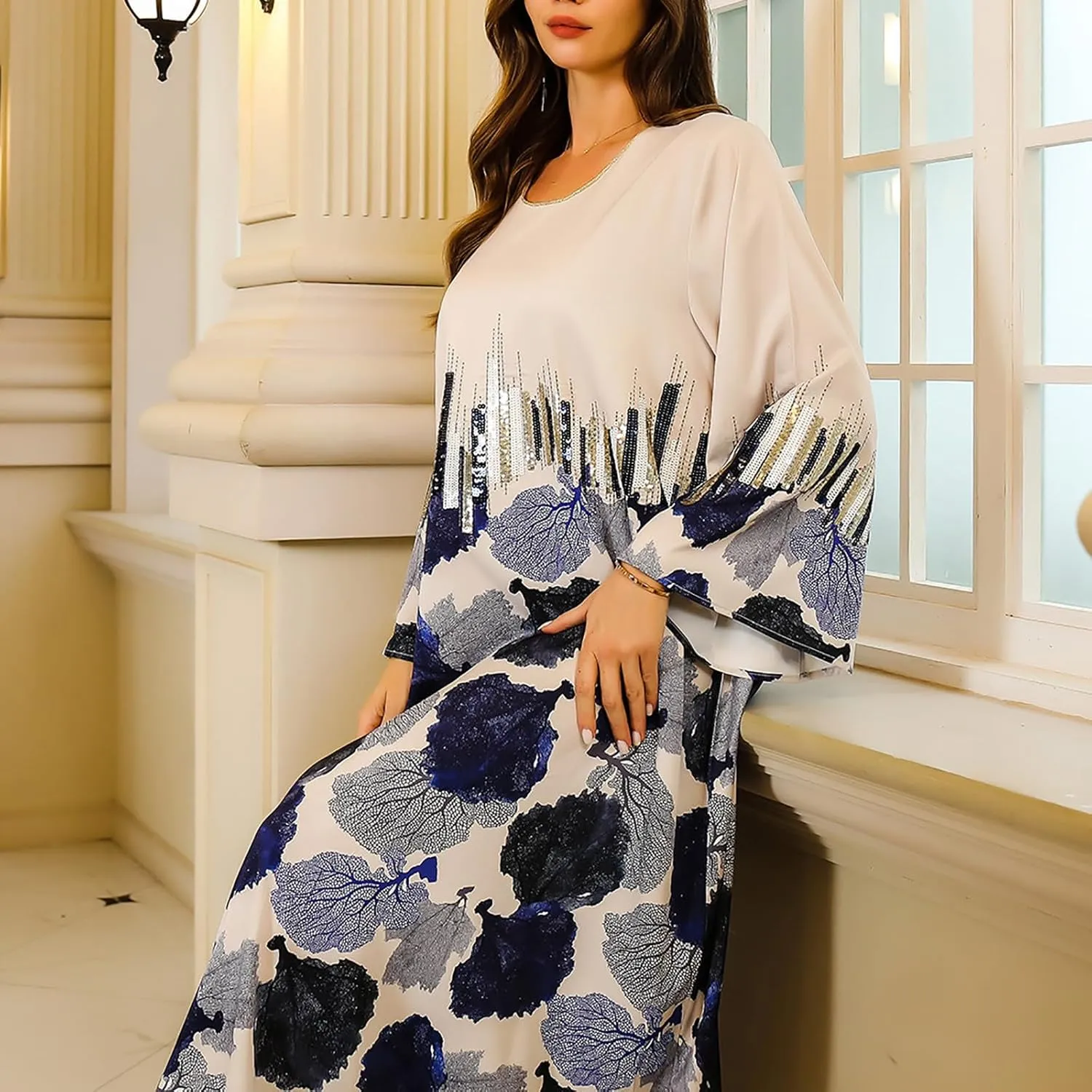 Women Dresses Casual Fall Fahion Long Sleeve Bohemian Floral Maxi Dress Flowy Swing Tiered Beach Vacation Long Dress