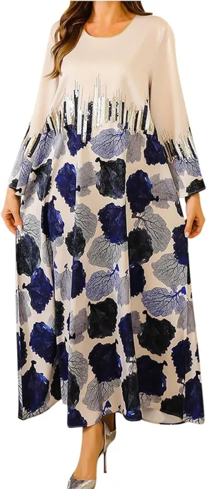 Women Dresses Casual Fall Fahion Long Sleeve Bohemian Floral Maxi Dress Flowy Swing Tiered Beach Vacation Long Dress