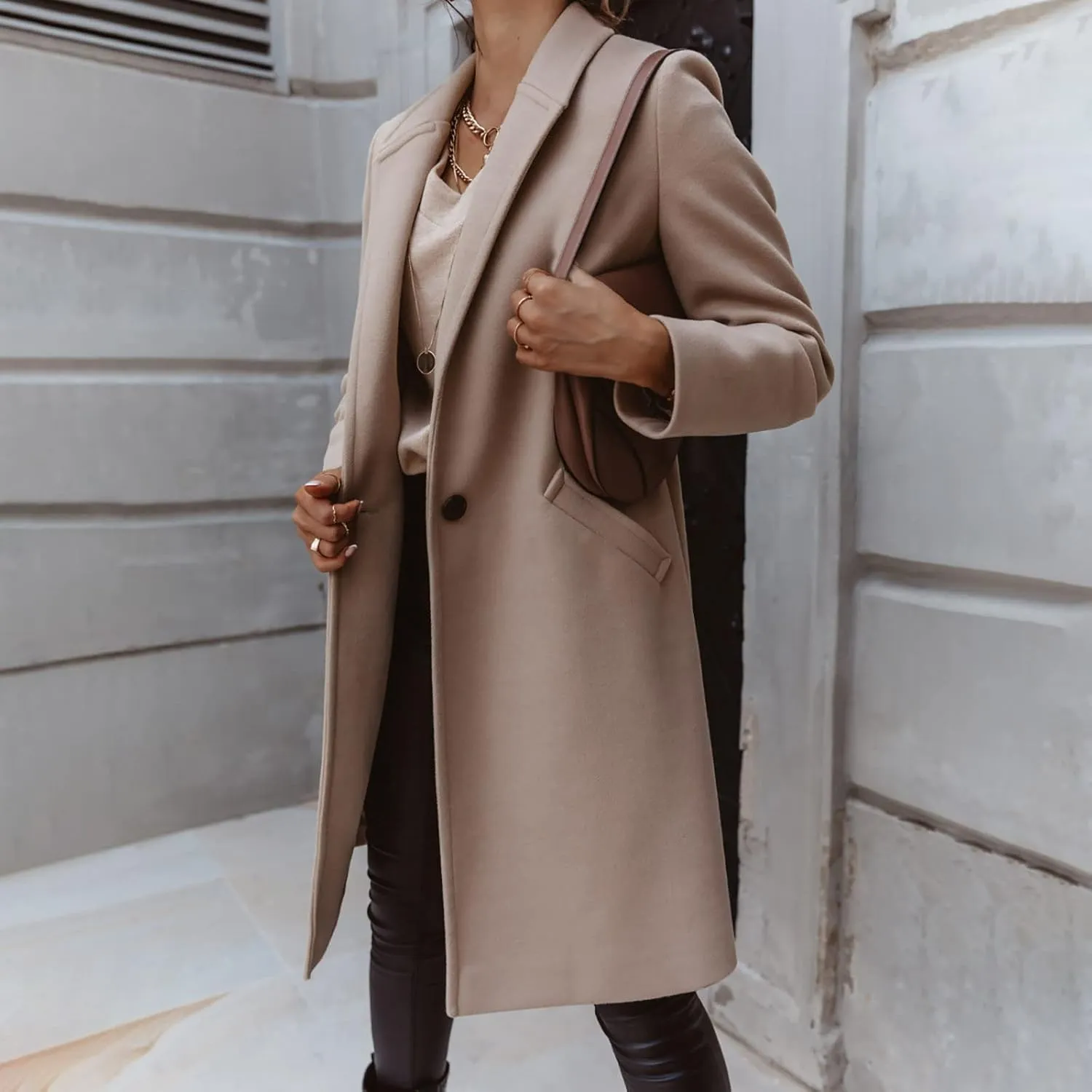Women Elegant Wool Blend Pea Coat Trench Notch Lapel Winter Warm Long Sleeve Midi Jacket Cardigans Overcoat With Belt