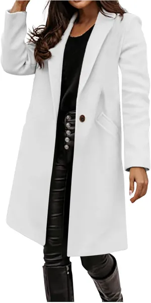 Women Elegant Wool Blend Pea Coat Trench Notch Lapel Winter Warm Long Sleeve Midi Jacket Cardigans Overcoat With Belt