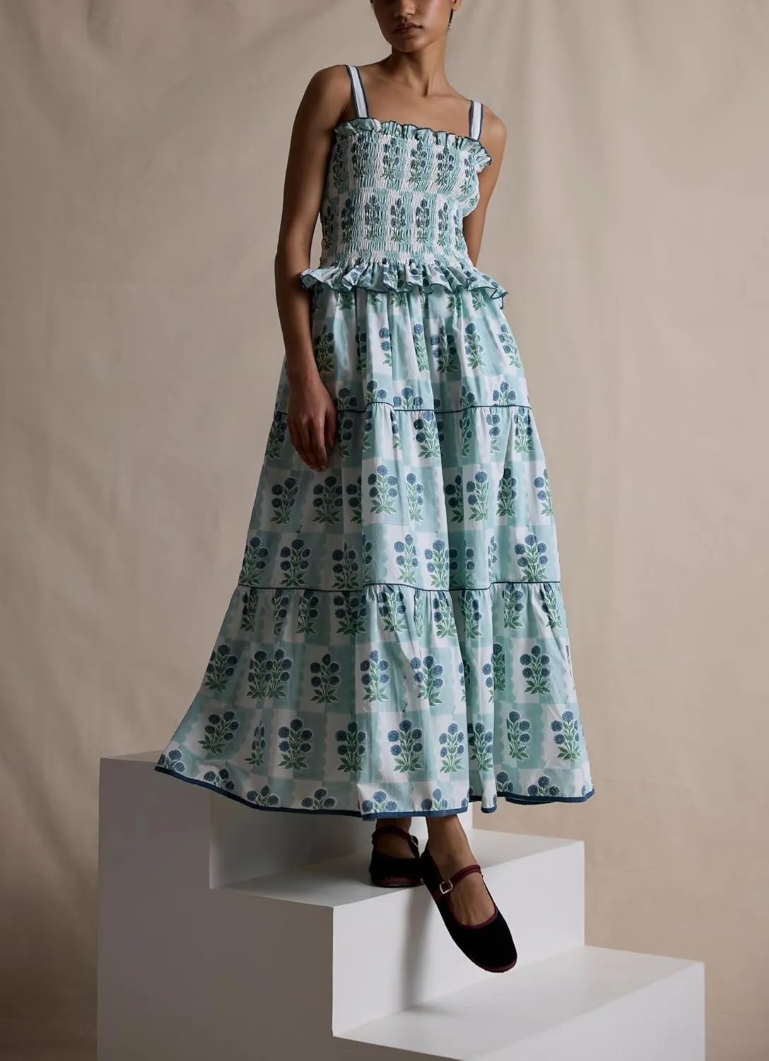 Women Floral Graphic Maxi Dress Square Neck Spaghetti Strap A-line Flowy Sundress Casual Long Beach Dress