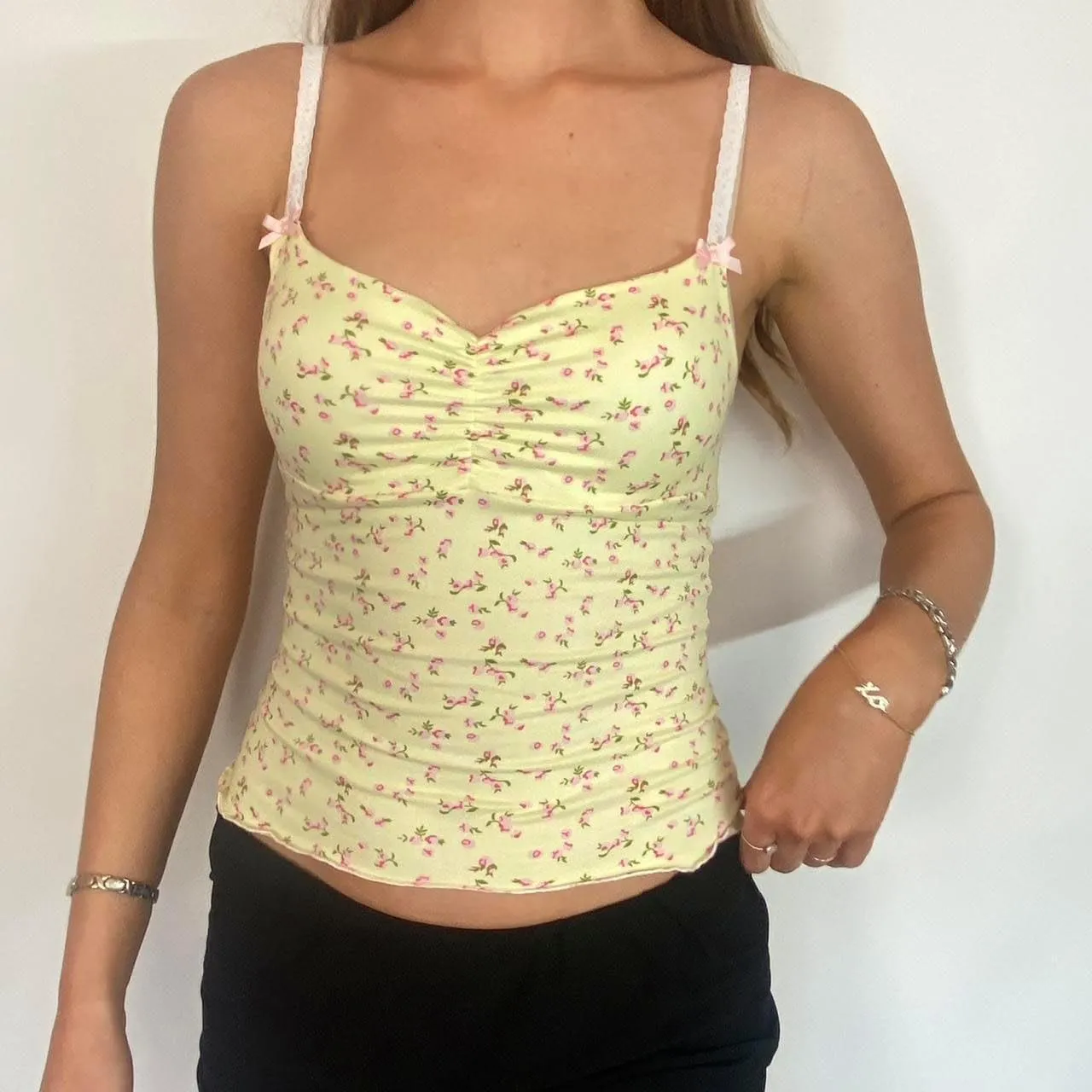 Women Floral Print Tank Cami Top Slim Fit Spaghetti Strap Low Cut Sleeveless Camisole Summer Backless Crop Vest