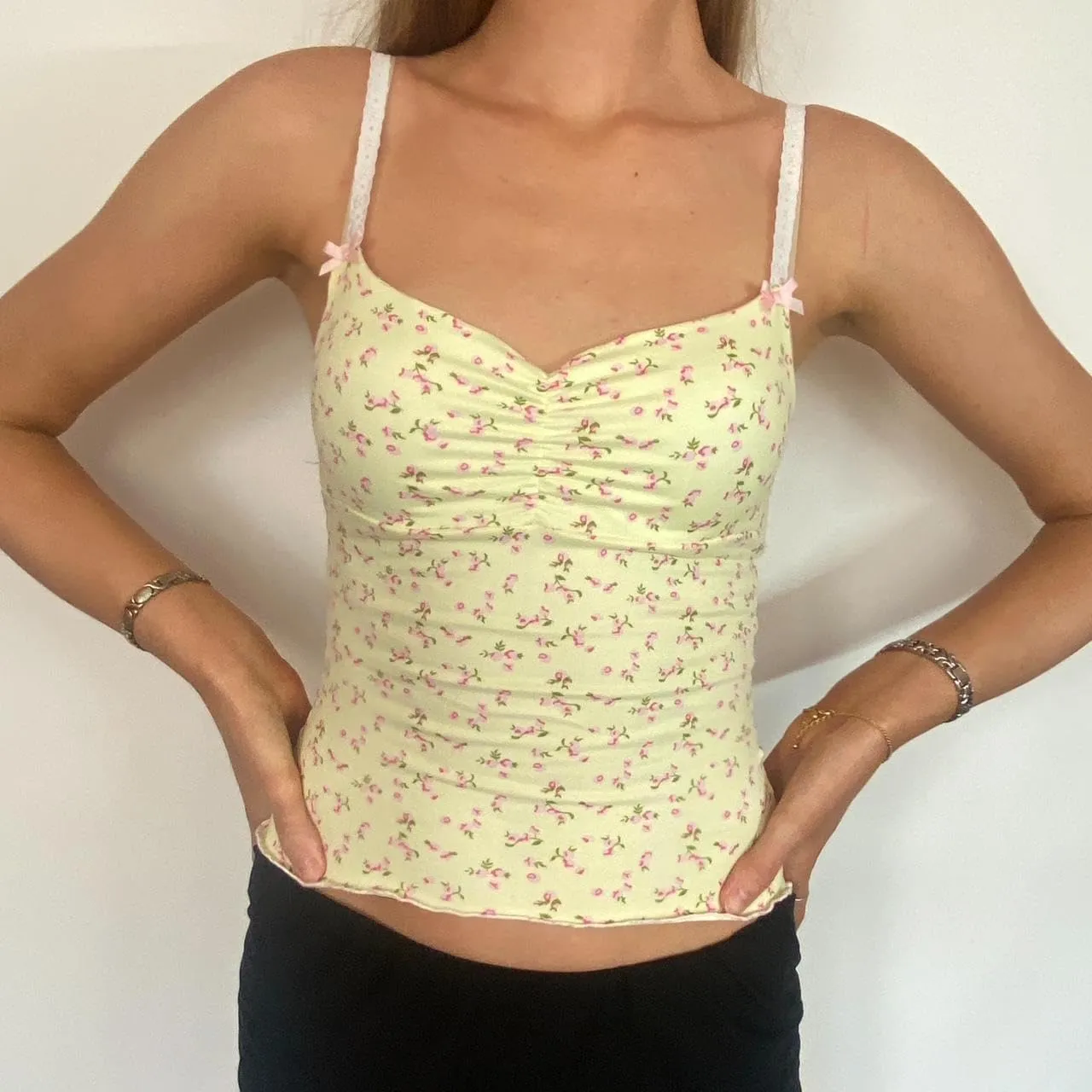 Women Floral Print Tank Cami Top Slim Fit Spaghetti Strap Low Cut Sleeveless Camisole Summer Backless Crop Vest