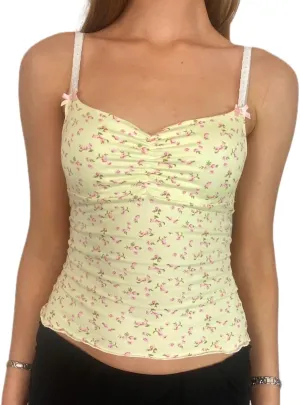 Women Floral Print Tank Cami Top Slim Fit Spaghetti Strap Low Cut Sleeveless Camisole Summer Backless Crop Vest