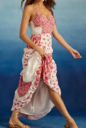 Women Floral Spaghetti Strap Maxi Dress Sleeveless Tiered Ruffle Long Flowy Dresses Backless Holiday Beach Sundress