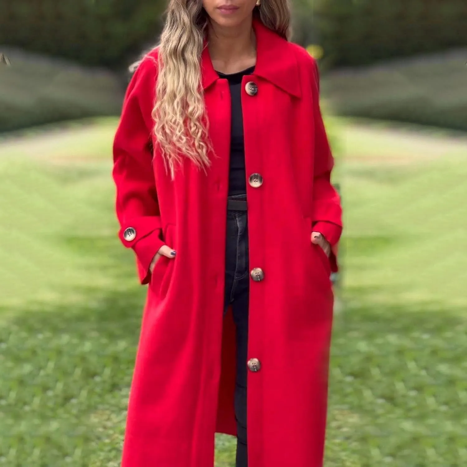 Women Long Peacoat Winter Fashion Button Up Trench Coats Casual Wool Blend Jacket Knee Length Overcoat 2024 New