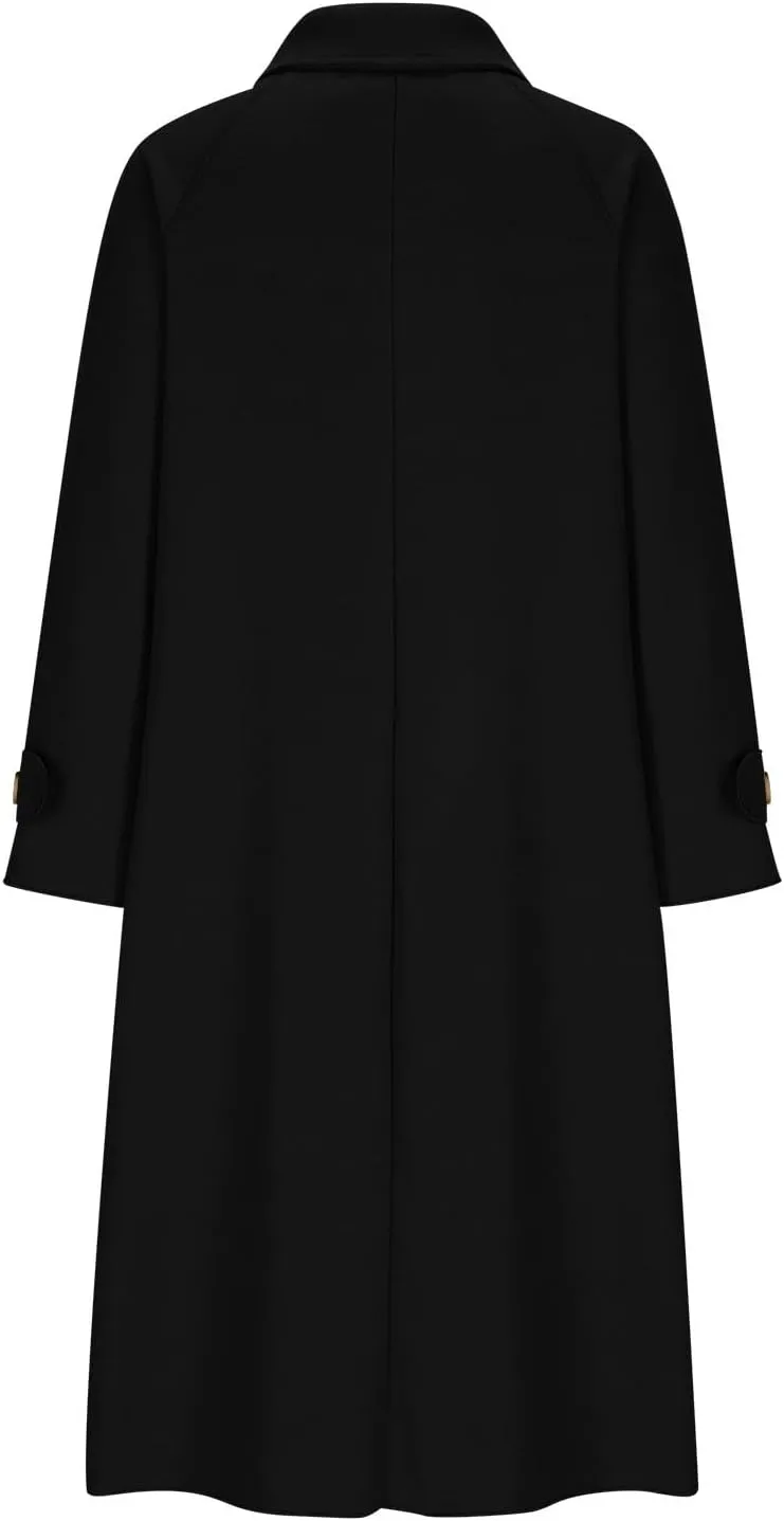 Women Long Peacoat Winter Fashion Button Up Trench Coats Casual Wool Blend Jacket Knee Length Overcoat 2024 New