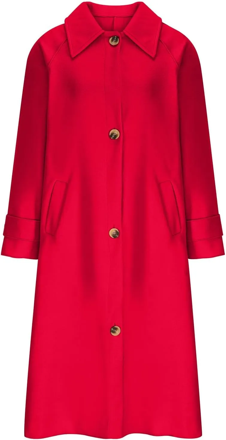 Women Long Peacoat Winter Fashion Button Up Trench Coats Casual Wool Blend Jacket Knee Length Overcoat 2024 New