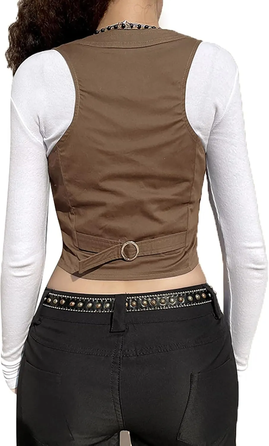 Women Sexy Slim Fit Vintage Button Sleeveless Suit V Neck Halter Jacket Tuxedo Vader Blazer