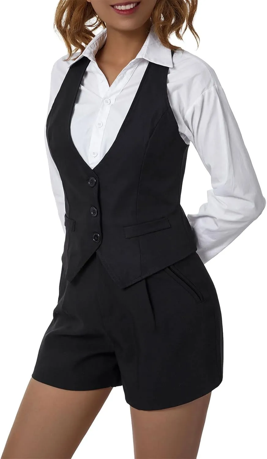 Women Sexy Slim Fit Vintage Button Sleeveless Suit V Neck Halter Jacket Tuxedo Vader Blazer