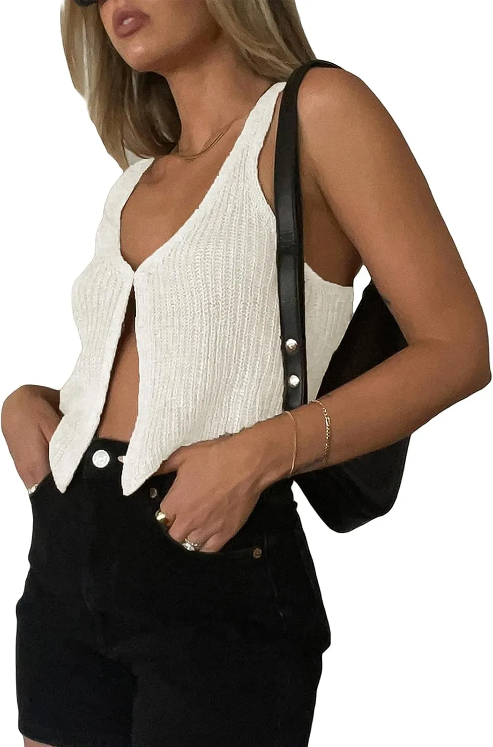 Women Sexy Slim Fit Vintage Button Sleeveless Suit V Neck Halter Jacket Tuxedo Vader Blazer