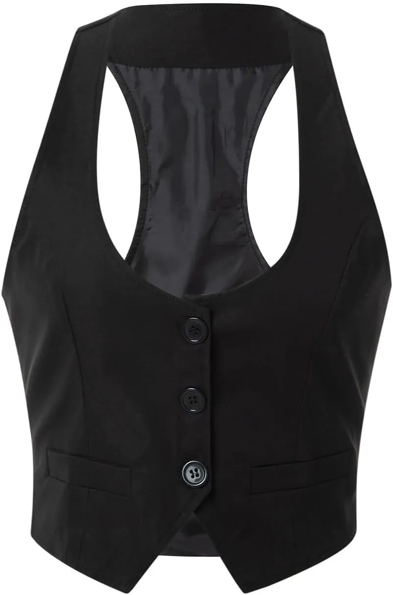 Women Sexy Slim Fit Vintage Button Sleeveless Suit V Neck Halter Jacket Tuxedo Vader Blazer