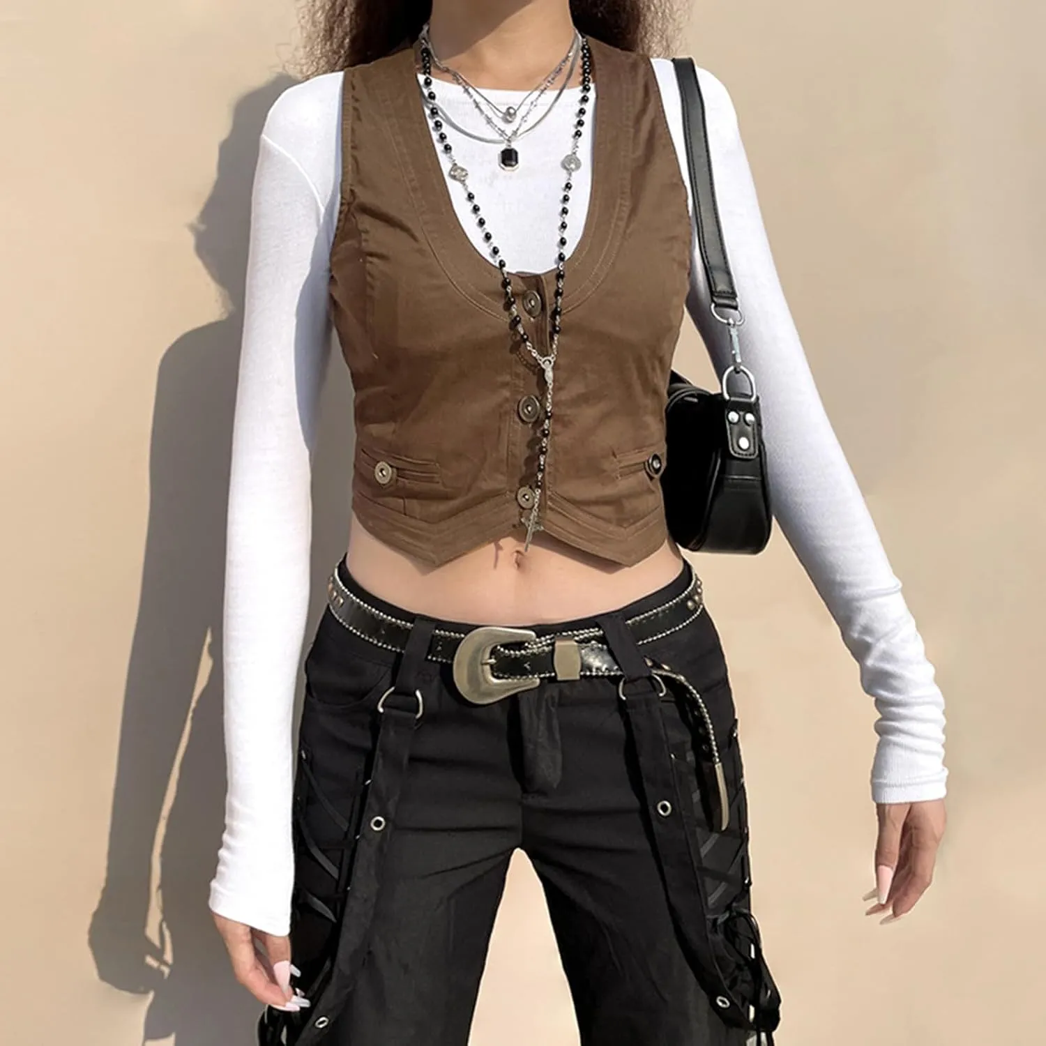 Women Sexy Slim Fit Vintage Button Sleeveless Suit V Neck Halter Jacket Tuxedo Vader Blazer