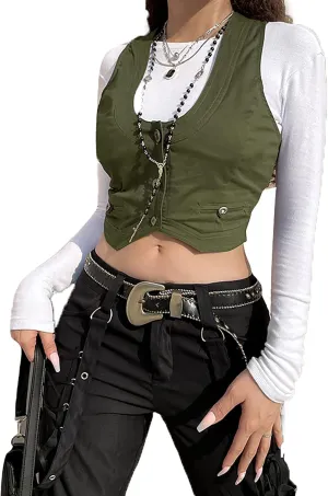 Women Sexy Slim Fit Vintage Button Sleeveless Suit V Neck Halter Jacket Tuxedo Vader Blazer