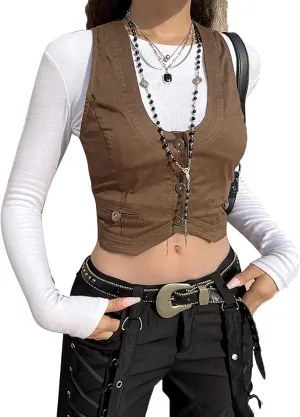 Women Sexy Slim Fit Vintage Button Sleeveless Suit V Neck Halter Jacket Tuxedo Vader Blazer