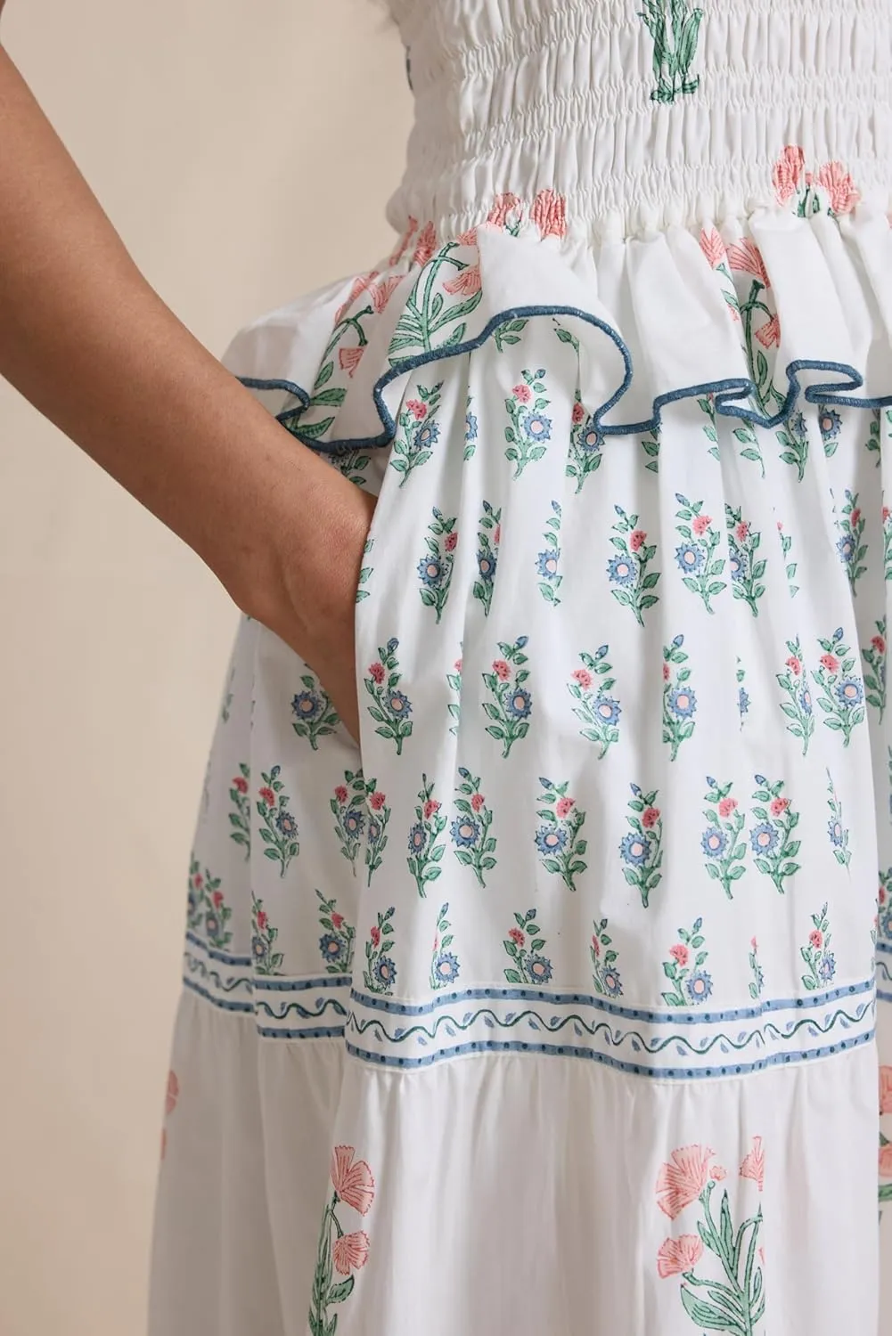 Women Summer Boho Tie Shoulder Dress Y2k Floral Smocked Flowy Long Dress Ruffle Tiered Beach Vocation Sundress