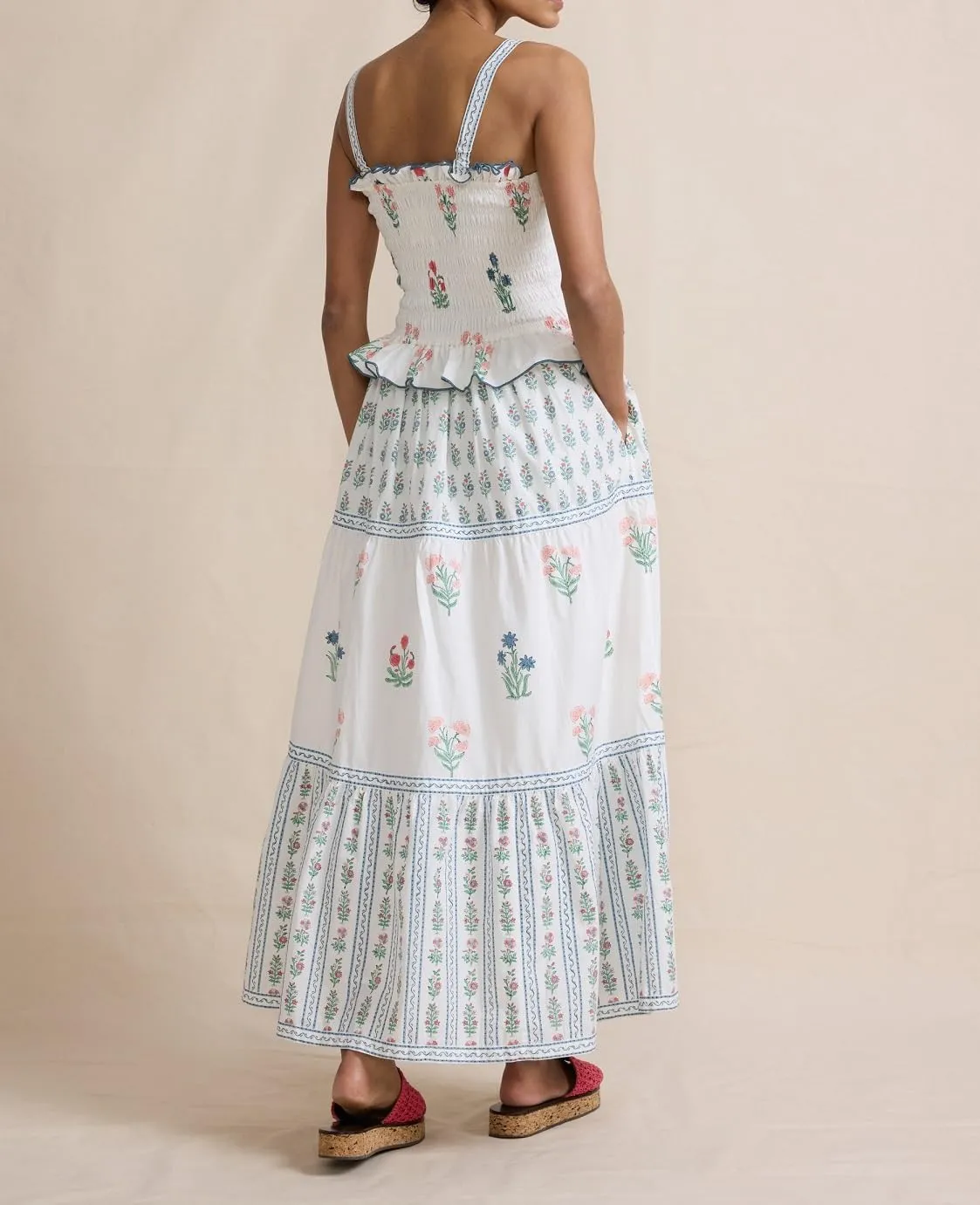 Women Summer Boho Tie Shoulder Dress Y2k Floral Smocked Flowy Long Dress Ruffle Tiered Beach Vocation Sundress