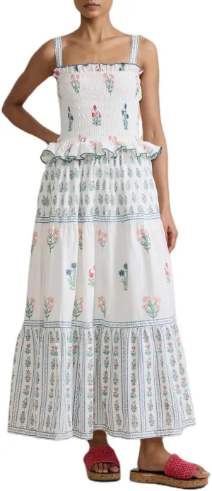 Women Summer Boho Tie Shoulder Dress Y2k Floral Smocked Flowy Long Dress Ruffle Tiered Beach Vocation Sundress