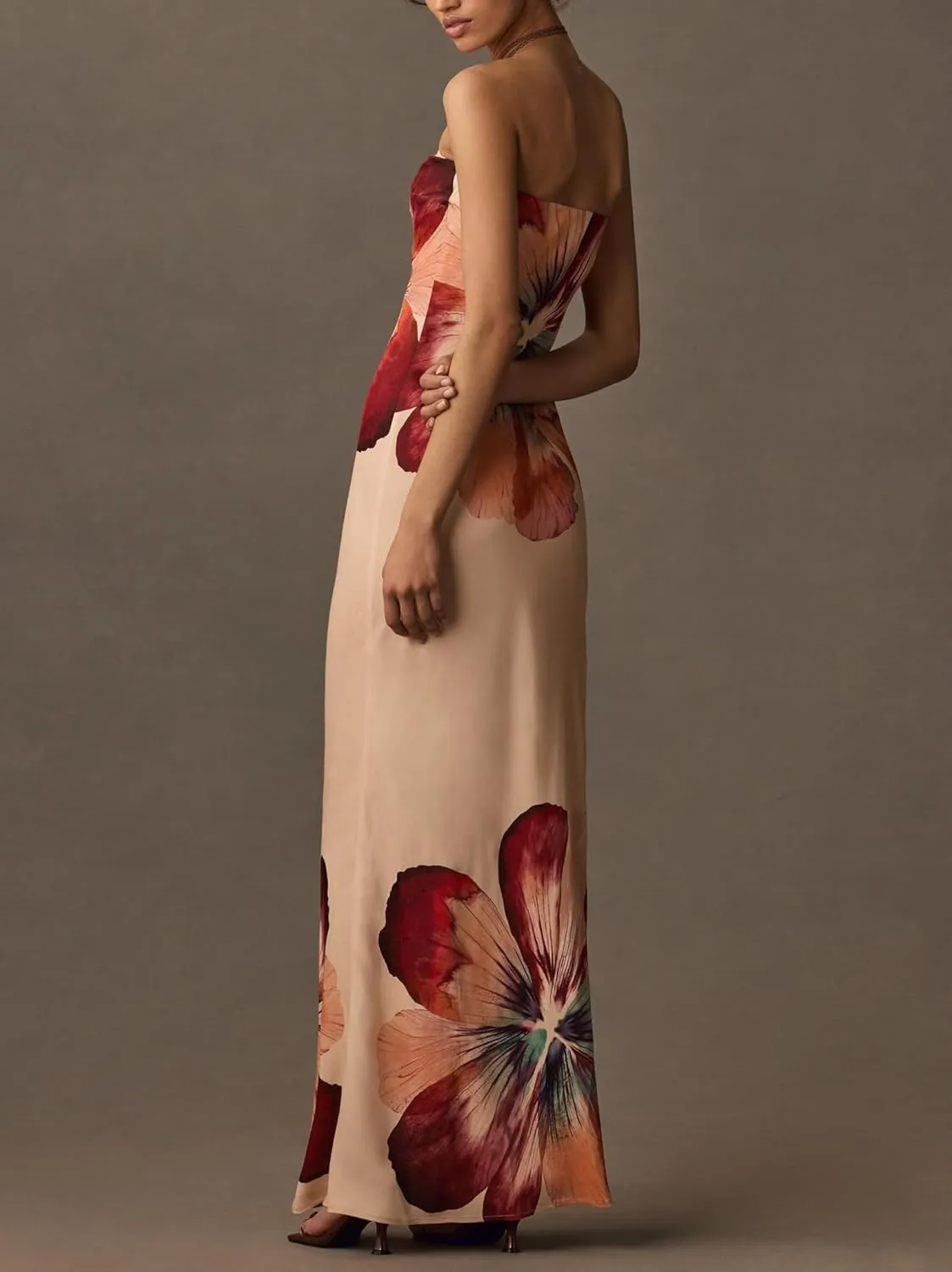Women Summer Floral Maxi Dress Sexy Backless Bodycon Long Dresses with Scarf Formal Cocktail Tube Sundress