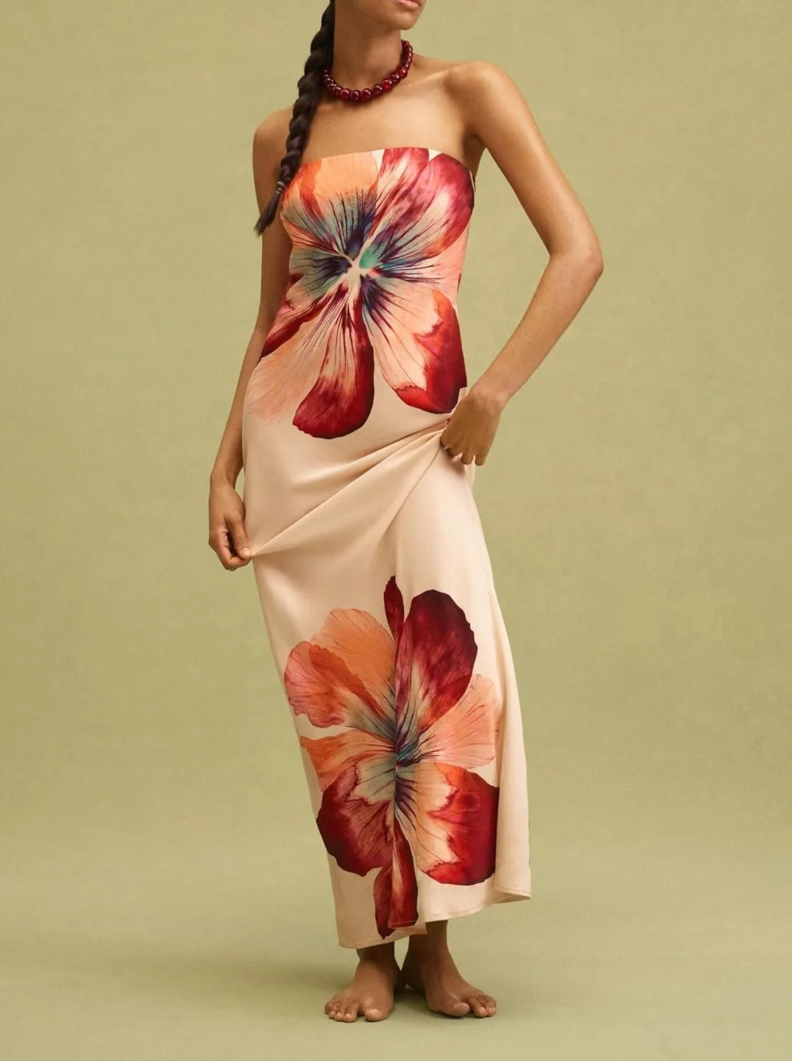 Women Summer Floral Maxi Dress Sexy Backless Bodycon Long Dresses with Scarf Formal Cocktail Tube Sundress