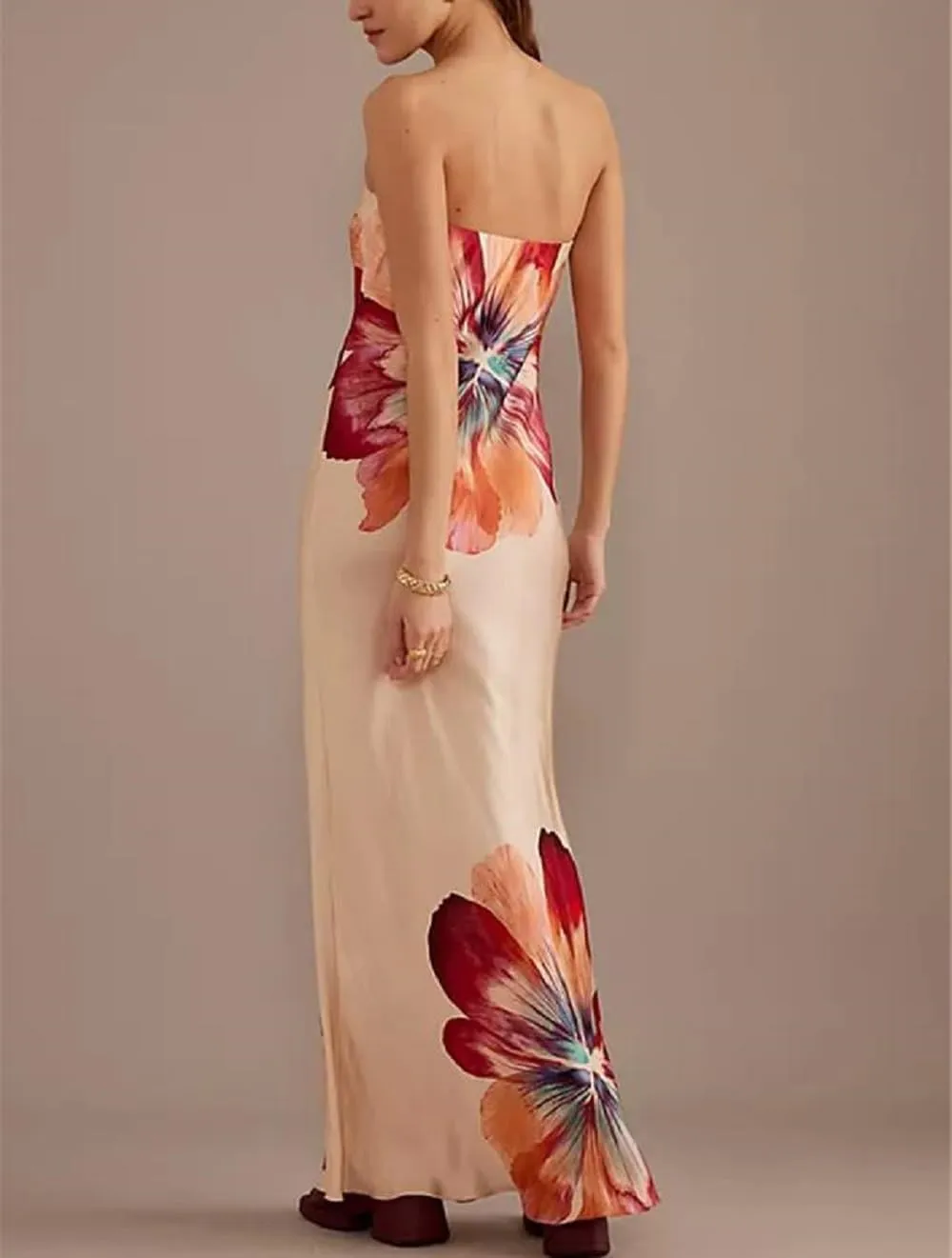 Women Summer Floral Maxi Dress Sexy Backless Bodycon Long Dresses with Scarf Formal Cocktail Tube Sundress